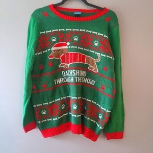 Norther Pole Dachshund Through The Snow Red/ Green Holiday Sweater - Women's XXL